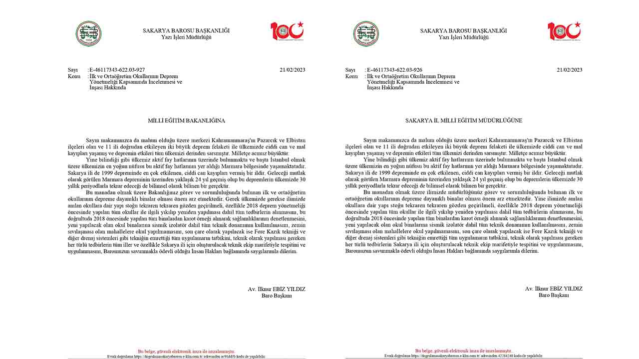 Sakarya Barosu’ndan okul binalarının incelenmesi talebi